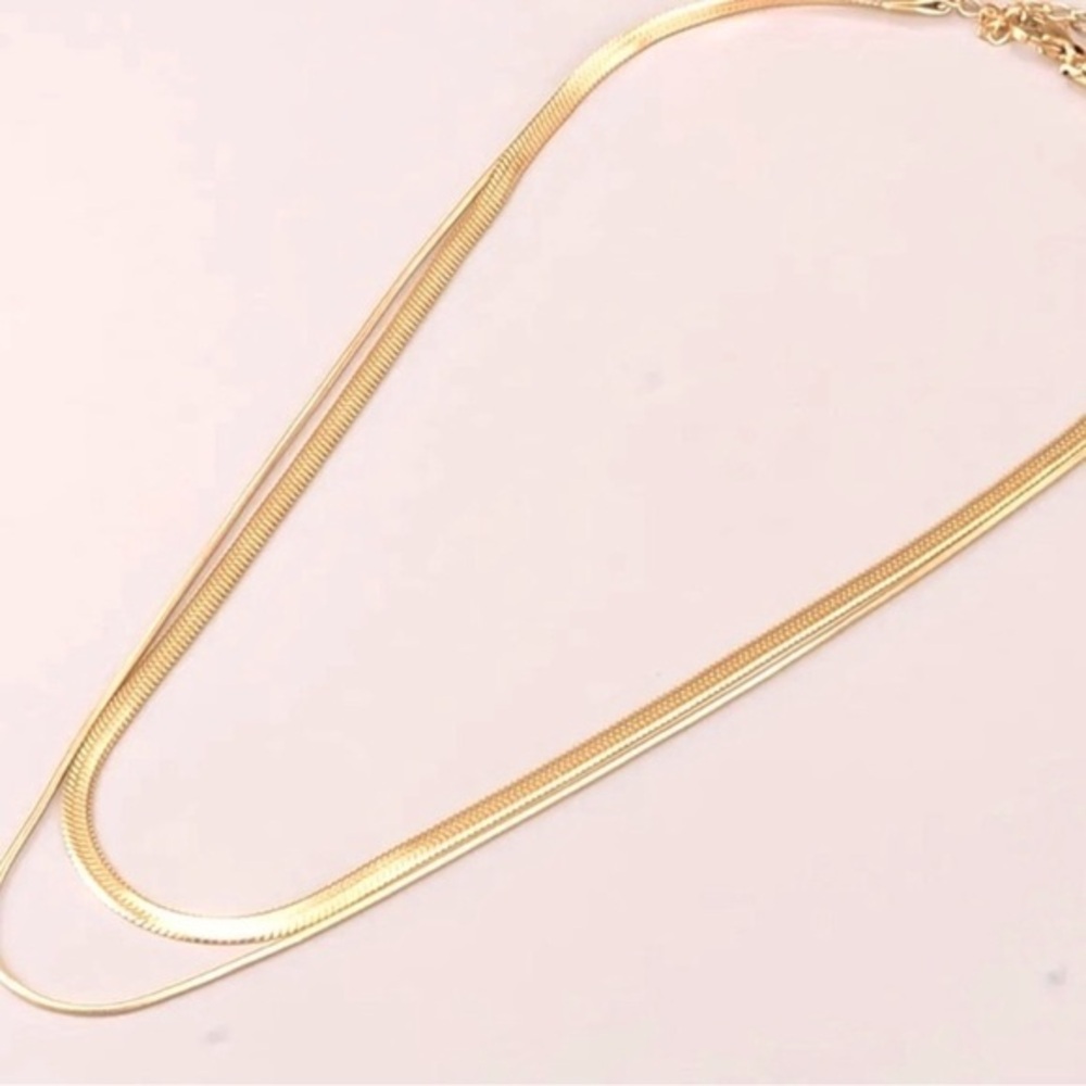 18k Gold Double flat snake chain necklace